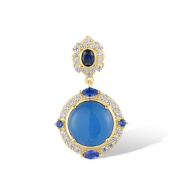 Santuzza 925 Sterling Silver Dyed Blue Agate Yellow Plating Pendant White Cubic Zirconia Round Pendant for Women
