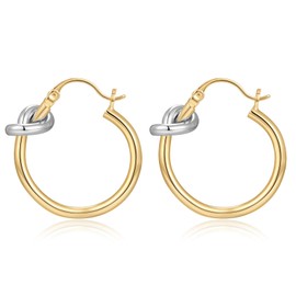 Small Two Tone Knot Hoop Earrings for Women Trendy Chunky 18K Gold Plated Mixed Metal Hoops Earrings Trendy