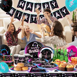 Music Birthday Decoration Girls, 138 Pieces Music Theme Party Decoration - Music Party Balloons, Music Decoration Birthday Plates etc. Music Party Accessories