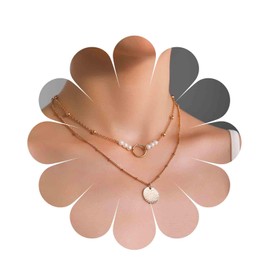 Andelaisi Boho Layered Disc Coin Choker Necklace Gold Disc Coin Necklace Choker Vintage Station Pearl Necklace Round Pearl Pendant Necklace Jewelry for Women