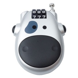 prendre PR-COWWIRE Wire Lock, Cow Cute Retractable Dial Lock, 3 Digit Security Bag, Anti-Theft, Portable, Small, Lightweight, Silver