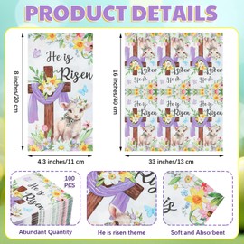 Janlaugh 100 Pcs Easter Paper Napkins Religious He Is Risen Napkins Bulk Disposable Easter Bathroom Napkin for Guest Bilk Lamb Flowers Cross Paper Hand Towels for Home Kitchen Party Supply