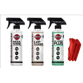 Interior Revival Kit by Renegade – Clean, Shine & Restore Leather, Vinyl & Carpet – 3 Detailing Sprays + 3 Microfiber Towels - Interior Cleaning Kit