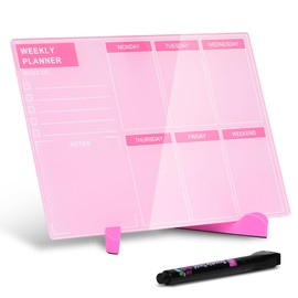 Desktop Acrylic Dry Erase Board, Weekly White Board with to Do List, 9.5"x6.7" Tabletop Whiteboard with Stand, Frameless Dry Erase Pink White Board, for Office, Home, School(Desktop-PK-1724)