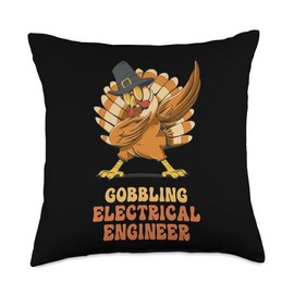 Thanksgiving Holiday Gifts and Designs Dabbing Turkey Electrical Engineer Funny Thanksgiving Throw Pillow, 18x18, Multicolor