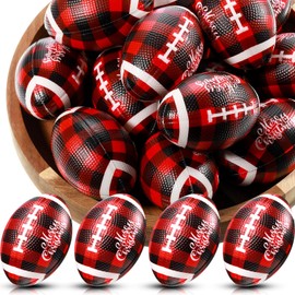 Jerify 48 Pcs Christmas Mini Foam Football 3.35" Sport Stress Balls Mini Red Black Buffalo Plaid Anxiety Relief Footballs Bulk Toys for Football Themed Birthday Party Gift Decoration Supplies