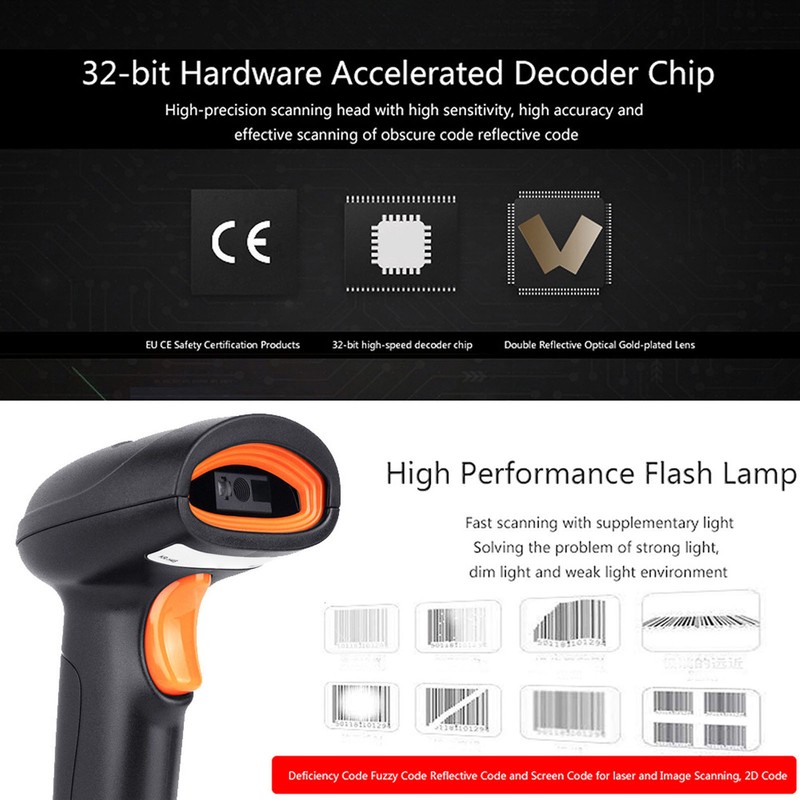 Wireless Barcode Scanner USB 2.4G and Bluetooth 1D Code Reader
