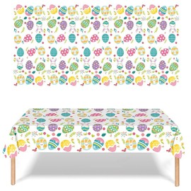KUMSODE PVC Tablecloth Easter Egg Oilcloth Easter Egg Oilcloth Tablecloth Oilcloth for Celebrations, Cene in Family, 137 x 274 cm