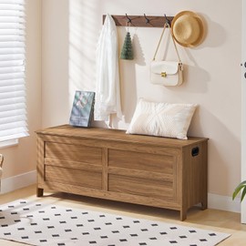 MAHANCRIS Storage Chest, 47.2” Large Toy Chest, Entryway Storage Trunk, Storage Bench with Safety Hinge, Entrance Bench for Living Room, Entrance, Bedroom, Honey Brown SCOR48901