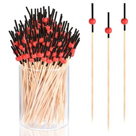 JtmyAota 200 Pcs Bamboo Toothpicks for Appetizers, 4.7 Inch Pearl Cocktail Picks for Party Decoration, Appetizer Skewers for Charcuterie Sandwich Burgers Fruit Drinks Party (Red)