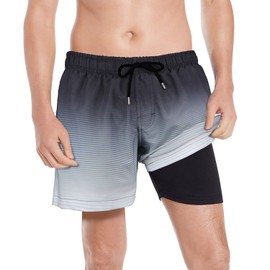 MILANKERR Mens Compression Liner Shorts Active Pants Mens Swimsuit Board Shorts for Men with Blue Gradient Stripes