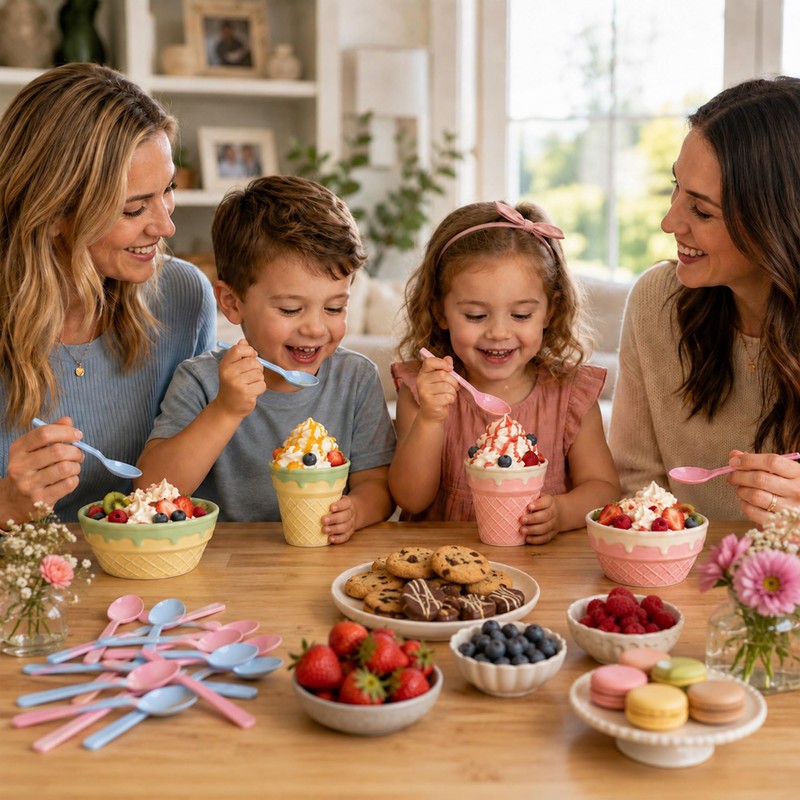 4 Pcs Ice Cream Ceramic Cone Bowls with 40 Spoons