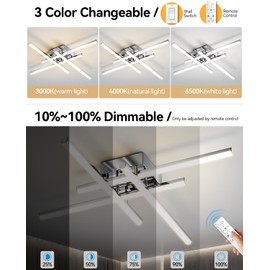 JFHTNFJ 24in Modern LED Ceiling Light, 40W Dimmable with Remote Control Semi Flush Mount Ceiling Light Fixture, Chrome LED Ceiling Lamp for Bedroom Kitchen Living Room