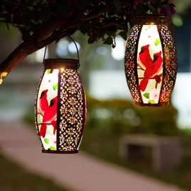 SUNNYGARDEN Larger Hanging Cardinal Solar Lantern 2 Pack Waterproof, Solar Lantern Decorative Cardinals Solars Lights for Outside Yard Table Patio Garden Pathway Lawn Cardinal Gifts