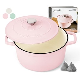 Ciwete 6 QT Dutch Oven Pot with Lid, Enameled Cast Iron Dutch Oven for Bread Making, Braiser, Cooking, Dual Handles, Oven Safe up to 500° F or on Stovetop, Gifts for Family - Pink