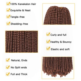 Xtrend 90strands Red Brown Spring Twist Crochet Hair 8 Inch Crochet Braids Hair for Distressed Butterfly Locs Fashion Fluffy Twist Hair Synthetic Braiding Hair Extensions for Women 30#