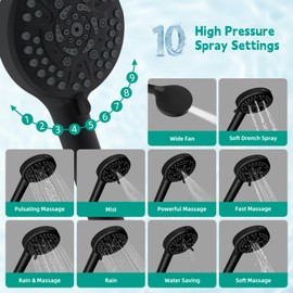 Hibbent Filtered Shower Head with Handheld, High Pressure 10 Spray Showerhead with Filters, Water Softener for Hard Water-Remove Chlorine, Reduces Dry Itchy Skin, Improve Skin& Hair Texture, Black