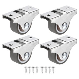 PATIKIL 1" Mini Rigid Fixed Caster Wheels, 4 Pack Silent Plate Casters with M4 Screws Total Load Capacity 53 Lbs for Furniture Workbench Cart Trolley One Direction Rolling, Brown