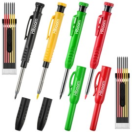 Hiboom 4 Pack Carpenter Pencil with 24 Refills (Red, Black, Yellow), 2.8 mm Heavy Duty Construction Pencil Built in Sharpener, Woodworking Marking Tool Solid Long Nosed Deep Hole (Multi Colors)