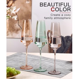 comfit Colored Champagne Flutes Set of 6, Large 8.5 Oz Hand Blown Crystal Glasses,Wedding Gifts-Color Champagne Glass -Classy Champagne Flutes - Great for All Occasions