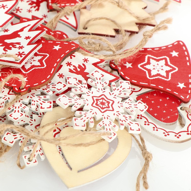 com-four® Christmas Tree Decoration, 27-Piece Wooden Pendant Set, Christmas Tree