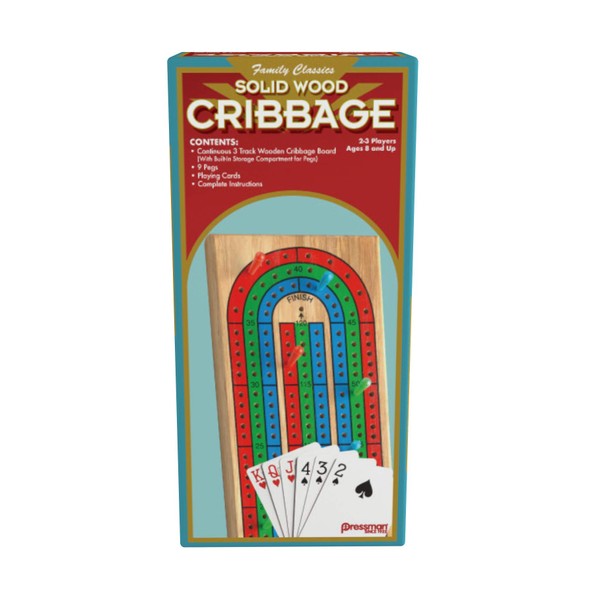 Family Classics Cribbage - Solid Wood Continuous 3 Track Board with Built-In Storage Compartment for Pegs