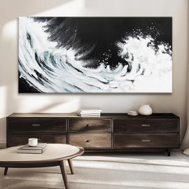 TAIJXAGSG Abstract Wall Art Canvas Art Wall Decor For Living Room Decorations Large Black And White Abstract Wall Decor White Ocean Waves Wall Art For Home Bedroom Kitchen Office Artwork 29x58 Inch
