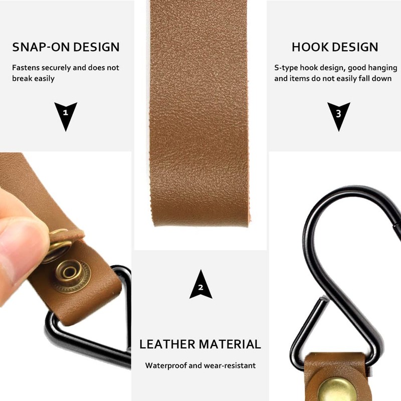 Modixun 8pcs Leather S-Hooks, Metal S Shaped Hooks for Hanging,