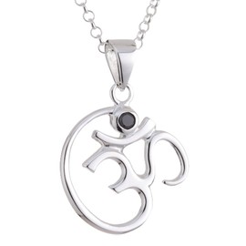 Vinani Anhänger OM Symbol Zirkonia schwarz mit Erbskette 45 cm Sterling Silber 925 Kette Italien AOM-T45