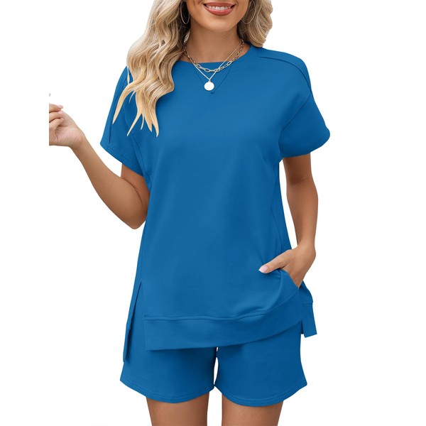 Rapbin Women's Short Pyjamas Cotton Plain Crew Neck Pyjamas Set