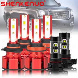 SHENKENUO For Chevy Silverado 1500 Tahoe 2007-2014 LED Headlight Fog Light Bulbs Combo