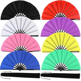 Tkocisa 8 Pack Large Folding Hand Fans for Line Dance, Popping Fan with Holder Sleeve, Large Rave Hand Fan for Boots On The Ground Dance, Concert, Party, Festival, Home Decorations(8 Colors)