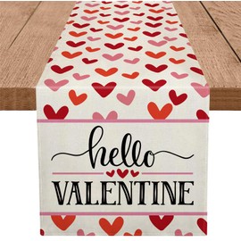 GPGHE Valentines Day Table Runner Love Heart Hello Valentine Decorations Anniversary Wedding Party Kitchen Dining Home Decor 13 x 72 Inch