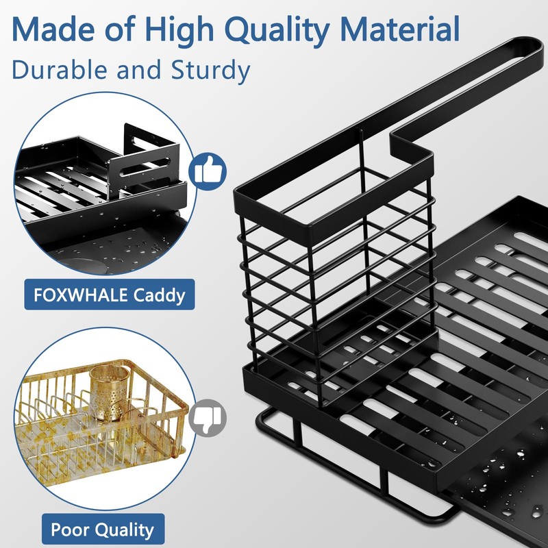 FOXWHALE Sink Organiser, Sink Organiser Sponge Holder with Drain Pan,