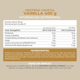 Suplemento Proteína Vegetal Sabor Vainilla (400 Gr) - Pronat                                                                                          