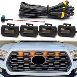 MAXHAWK LED Grill Light Kit Compatible with 2020-2023 Toyota Tacoma TRD Off Road & Sport OEM/Aftermarket Replacement Grill ~ 4pcs Smoked Lens Amber LED ~ Wiring Harness Splitter & Fuse