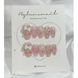 Pink Cherry Handmade Nail Tips Nail Tips - Short Oval / 핑크체리 수제네일팁 네일팁 - 숏오발