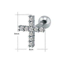 16g Sparkling Cubic Zirconia Stainless Steel Stud Earrings Tragus Helix Conch Cartilage Ear Piercing (Cross 8mm)