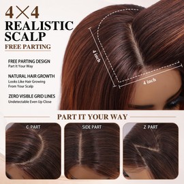 Copper Auburn Highlights Wig for Women,26 inch Long Wavy Wig