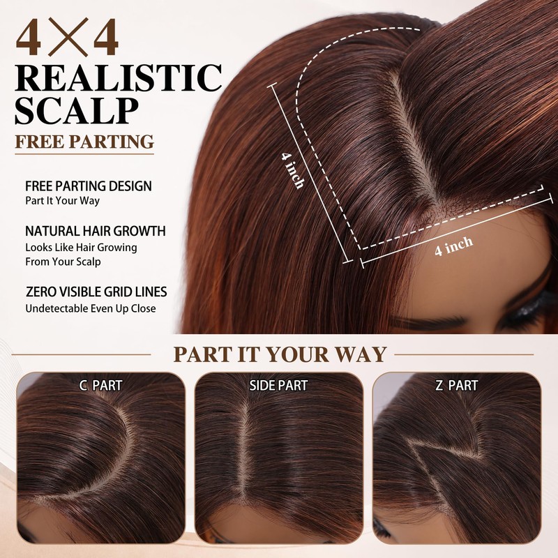 Copper Auburn Highlights Wig for Women,26 inch Long Wavy Wig