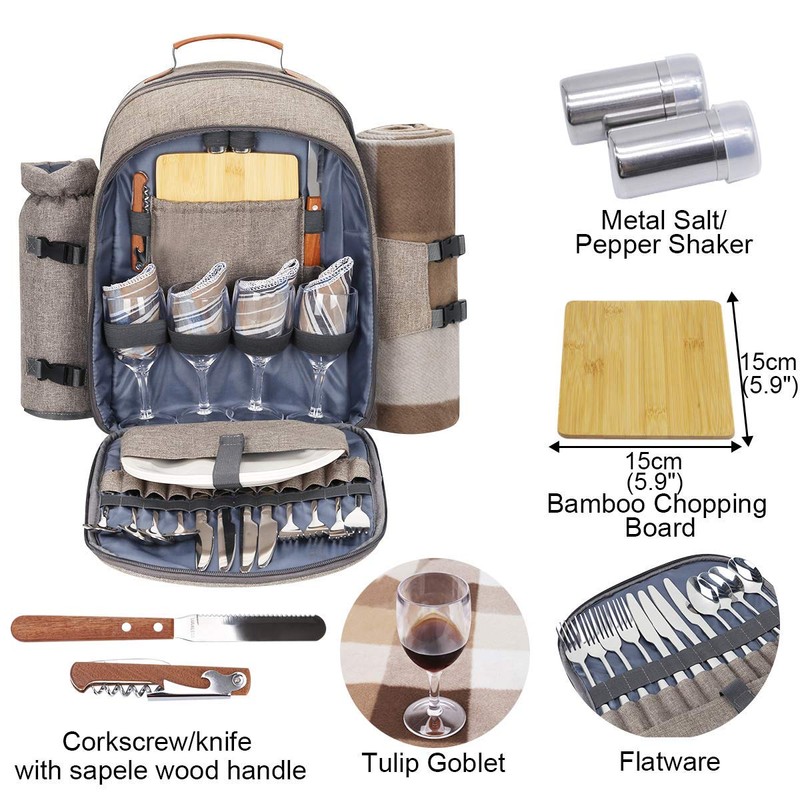 Sunflora Picnic Backpack for 4 Person with Blanket Picnic Basket