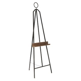 Deco 79 Metal Large Free Standing Adjustable Display Stand Easel with Chain Support and Wood Tray, 16" x 18" x 52", Black