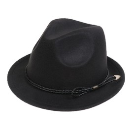 NiceYnn Vintage Trilby Felt Hat, Roll-up Short Brim Wool Unisex Gangster Fedora Hats Jazz Homburg Cap, 1920s Manhattan Panama Hat Black & Black Rope