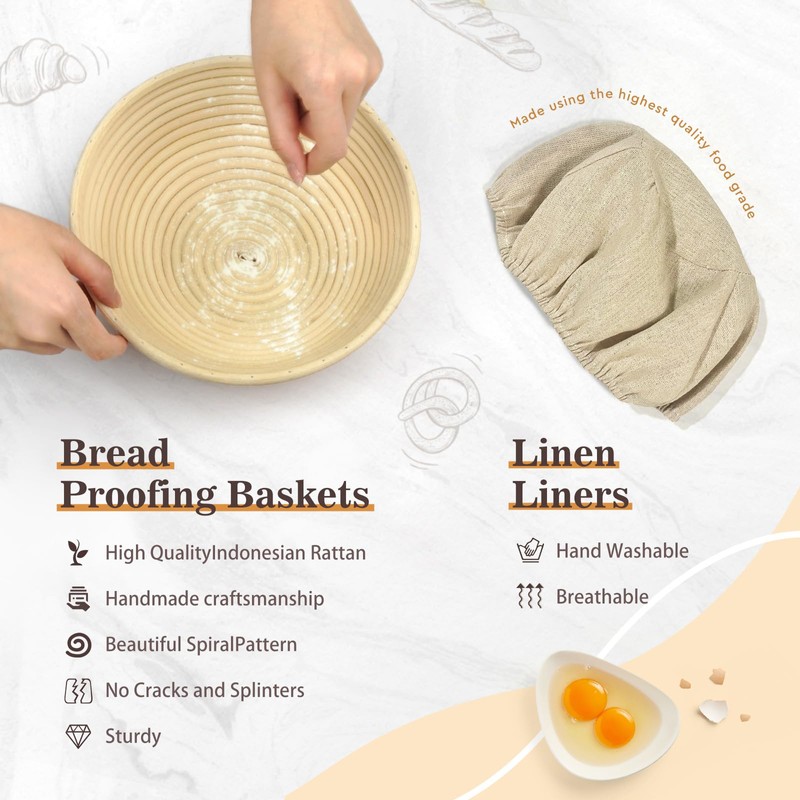 Neddie Banneton Bread Proofing Baskets Set Sourdough Bread Baking tools
