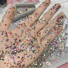 2000 PCS Colorful Gems Nail Charms 3D Mix Color Multi Shape Crystal Nail Rhinestones Mini Heart Star Flower Nail Gems Luxury Sparkly Nail Jewelry Glitter Nail Art Charms for Women Girls Acrylic