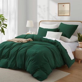 Boqingzhu Cotton Bed Linen 135 x 200 cm Green Dark Green Plain Aesthetic Single Bed Soft Renforcé Cotton Bed Linen Duvet Cover 135 x 200 cm and 1 Pillowcase 80 x 80 cm with Zip