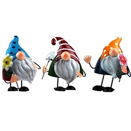 HlpiAMok Yasirona BWG Wobble Head Metal Novelty Garden Gonk Gnome Ornaments - (Set of 3)
