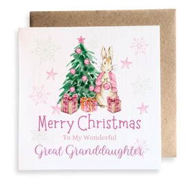Second Ave Great Granddaughter Pink Rabbit Children's Kids Square Card Christmas Xmas Holiday Festive Greetings Card