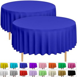 DecorRack 2 Round Tablecloths -BPA- Free Plastic, 84 inch, Dining Table Cover, Royal Blue
