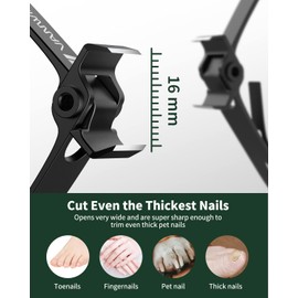 VANWIN Straight Nail Clipper for Ingrown Toenail, 16mm Wide Jaw Opening Toe Nail Clippers for Thick Nails for Seniors, Fingernail Clipper Nail Cutter with Nile File Heavy Duty Nail Clippers for Men